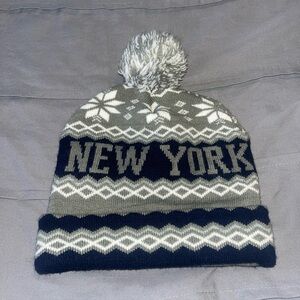 Gray and Navy New York Knit Beanie